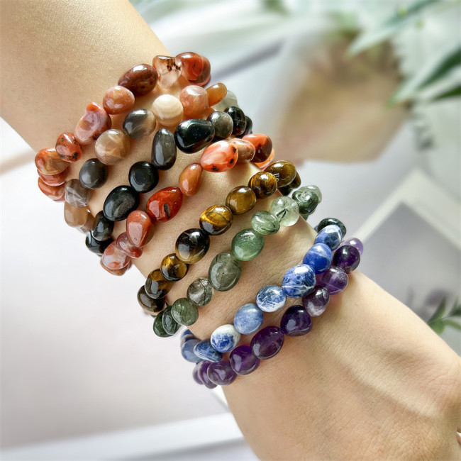Luxurious women's multi-color natural healing crystal bracelet, spiritual 8 * 10mm beaded gemstone elastic 7 chakra stone bracelet, suitable for both men and women