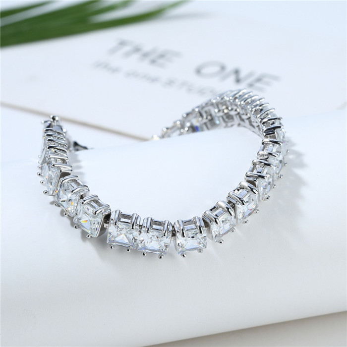 Chilled crystal straight pull tennis bracelet, geometric retro shiny large water drop shape, blue diamon-like bracelet for women