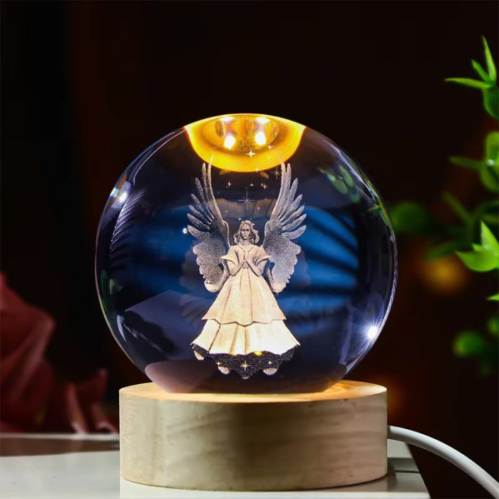 Luminous crystal ball, 3D engraved holy crystal ball, glass ball, religious, Christian, Catholic, home decoration gift