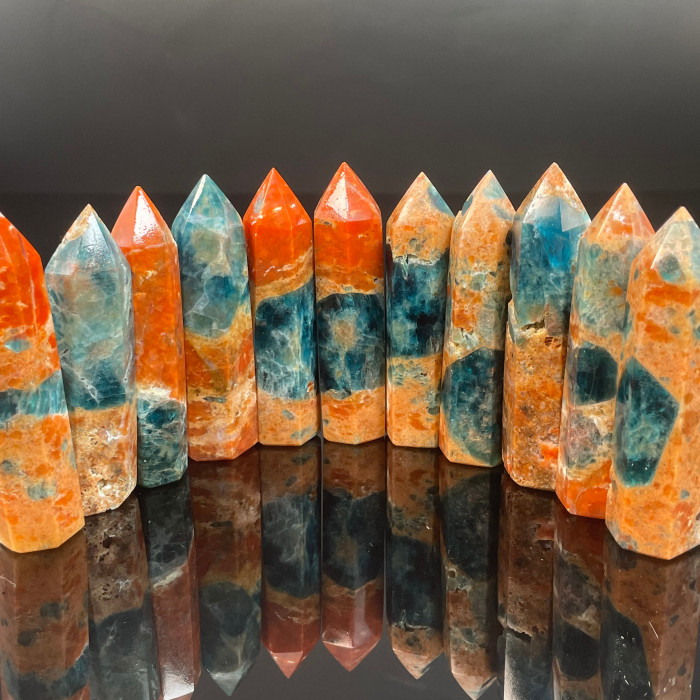 Wholesale Fanshi high-quality natural sunstone and blue apatite tower polished gemstone symbiotic point healing crystal process