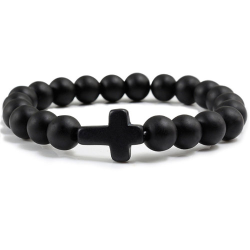 Handcrafted elastic rope crystal cross matte stone elastic faith devout bracelet