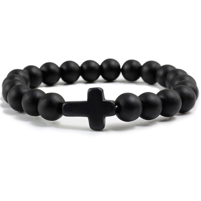 Handcrafted elastic rope crystal cross matte stone elastic faith devout bracelet