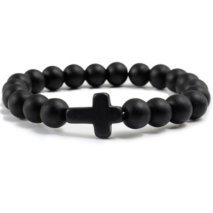 Handcrafted elastic rope crystal cross matte stone elastic faith devout bracelet
