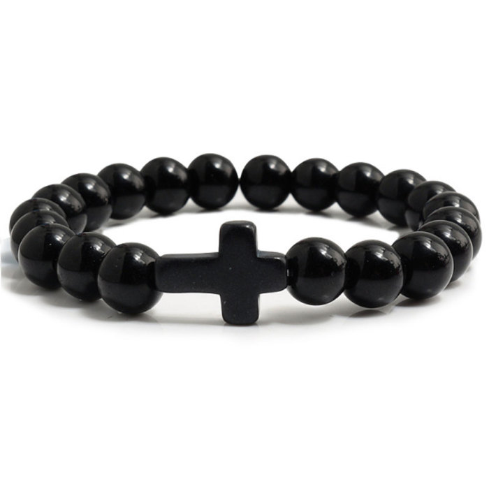 Handcrafted elastic rope crystal cross matte stone elastic faith devout bracelet