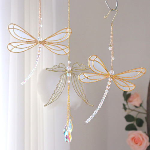 Metal dragonfly sun Catcher pendant window home decoration elf wing crystal handicraft car pendant housewarming gift