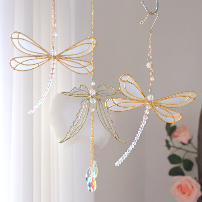 Metal dragonfly sun Catcher pendant window home decoration elf wing crystal handicraft car pendant housewarming gift