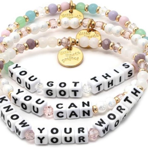 Creative custom metal logo charming square letter beaded bracelet, handcrafted glass crystal pearl, faith happy inspiration letter bracelet gift