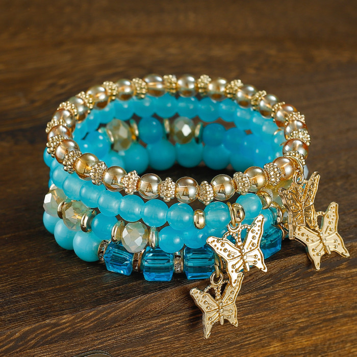 Fashionable seven-color beaded bracelet, crystal star moon charming bracelet, girl's seven-color handcrafted stone glaze bracelet