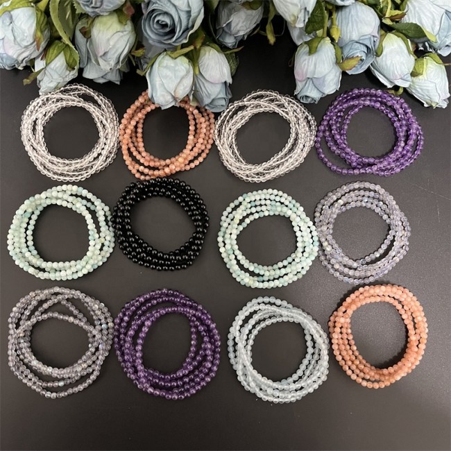 6mm Crystal Bead Natural Healing Stone Clear Quartz Sunstone Bracelet for Healing