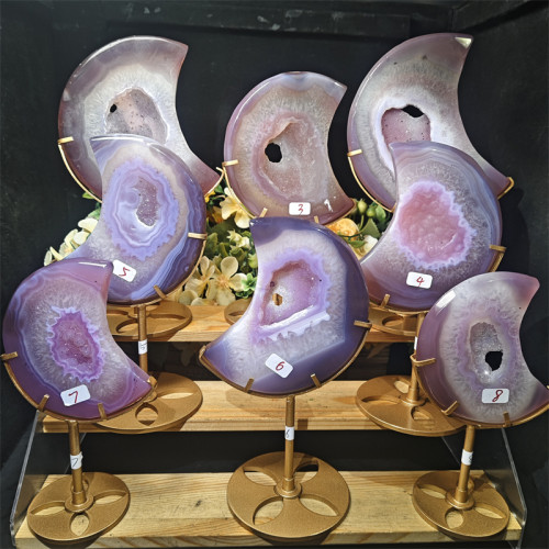 Wholesale natural pink agate Druzy crystal moon crystal healing stone home decoration