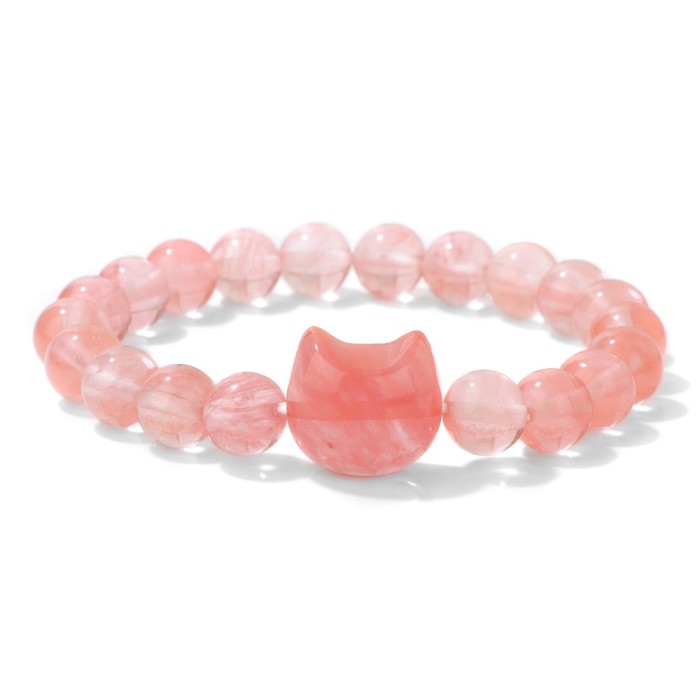 Energy cute protective elastic stone beaded bracelet, natural 8mm amethyst, money attractive cat bracelet. Good luck to you
