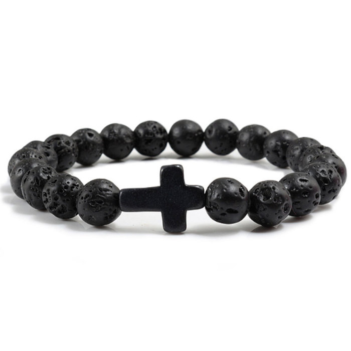 Handcrafted elastic rope crystal cross matte stone elastic faith devout bracelet