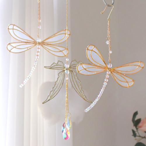 Metal dragonfly sun Catcher pendant window home decoration elf wing crystal handicraft car pendant housewarming gift