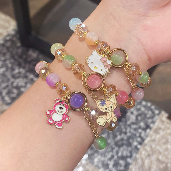 New children's Kuromi crystal beaded bracelet, girls' colored student glass beaded bracelet
