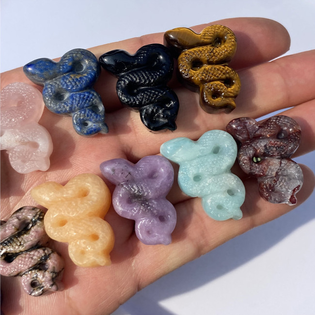 Hand-carved 2 to 3 cm mixed with natural gemstone crystal snake carving pendants