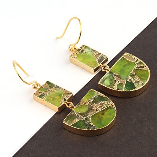 Guntaas Gems Semicircle Crescent Shape Cooper Peridot Jade Brass Gold Plated Drop Dangle Earrings For Women, Green