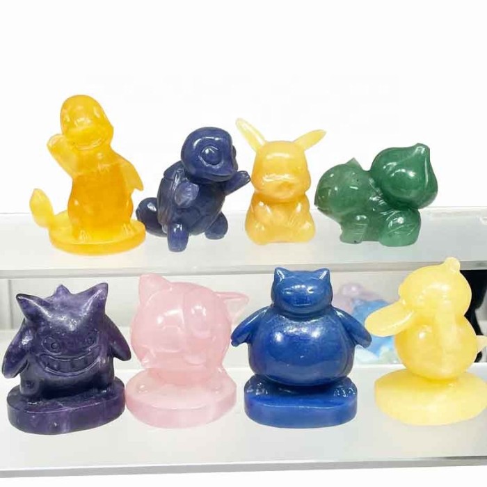 Crystal Pokemon series creative carved Mew handicrafts: Crystal Pikachu carved cartoon fluorite Pokemon