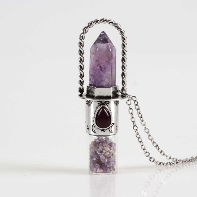 Genuine gemstone, natural stone, amethyst glass perfume bottle necklace, crystal craftsmanship