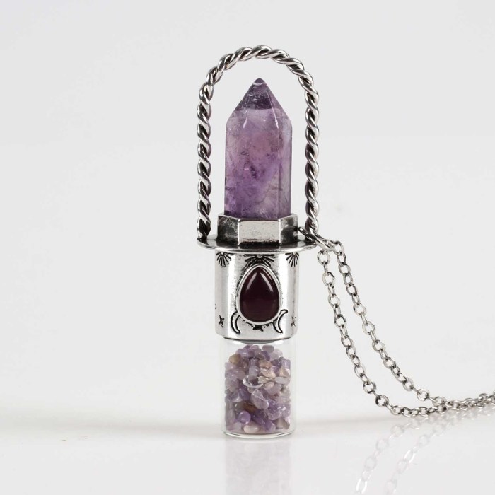 Genuine gemstone, natural stone, amethyst glass perfume bottle necklace, crystal craftsmanship