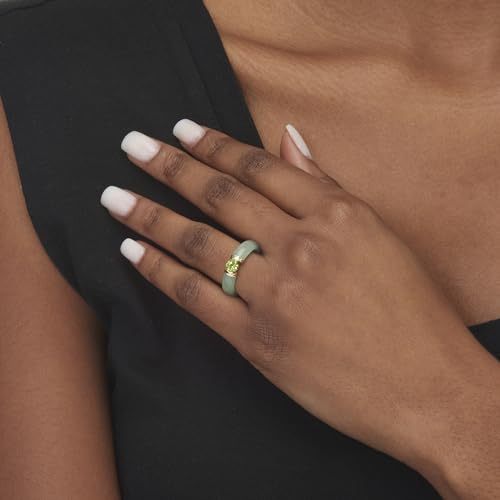 10K Yellow Gold Round Genuine Jade and Round Green Genuine Peridot Ring
