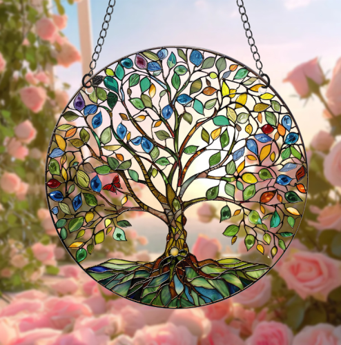 Fashionable and creative handicrafts, life tree, colorful window decorations, home decorations, gardens, natural crystal handicrafts, sunshine Catcher