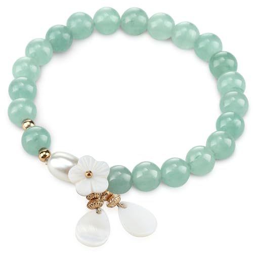Jade Bracelet for Women Good Luck Floral Jade Beaded Stretch Bracelet Jewelry Gifts for wedding Valentine‘s Day gifts with Jewelry Box