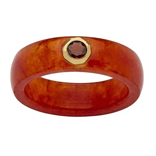 Palm Beach Jewelry 10K Yellow Gold Round Genuine Garnet and Red Genuine Jade Bezel Set Ring