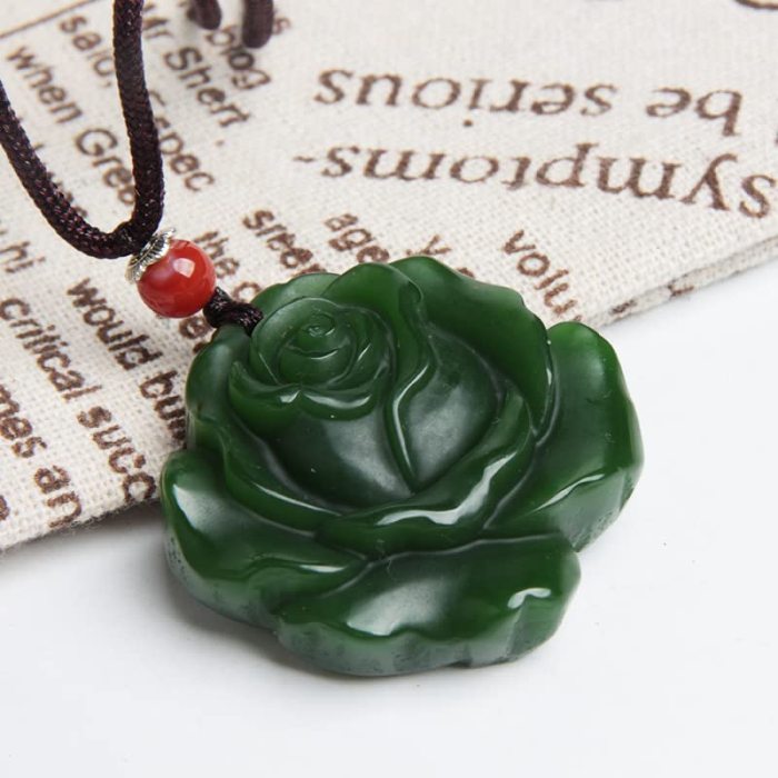 Wixine 1Pcs White Jade Rose Pendant Jadeite Flower Necklace Charm Fashion Accessories Hand-Carved Man Luck Amulet Gifts
