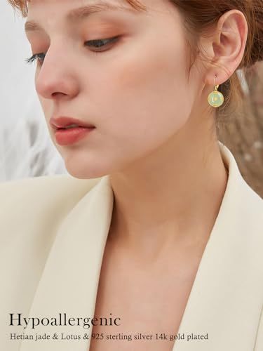 Natural Jade Earrings for Women 14k Gold Plated Sterling Silver Round Jade Jewelry Birthday Mothers Day Gifts for Women Mom Grandma