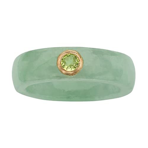Palm Beach Jewelry 10K Yellow Gold Round Genuine Peridot and Green Genuine Jade Bezel Set Ring