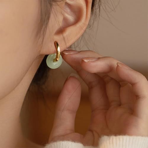 Jade Earrings for Women Green Gemstone Earrings Teardrop Dangle Earings Emerald Huggie Hoop Earring Elegant Jewelry Gifts for Women
