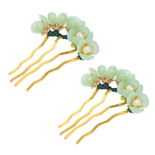 2Pcs Vintage Flower Jade Hairpin Classic Hair Accessories for Parties Ceremonies and Daily Wear Durable Elegant Design for DIY Hairstyles and Glamorous Looks