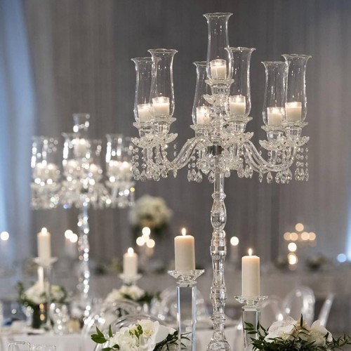 Wholesale 5-arm crystal candlesticks for wedding table ornaments and decorations