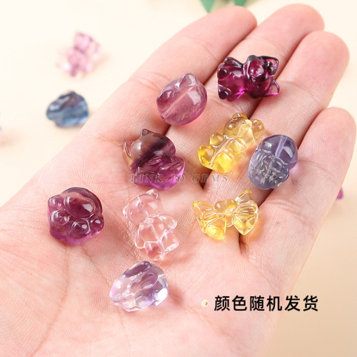 Wholesale fashion mini natural rainbow fluorite healing stone crystal mini carved decoration in 2025