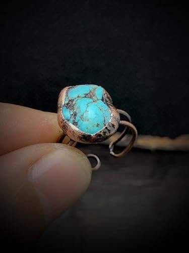 Month Birthstone Natural Crystal Turquoise Gemstone Little Finger Pinky Ring for Women Handmade Adjustable Unique Dainty Trendy Daughter Party Wedding Band Rings Jewelry Birthday Christmas