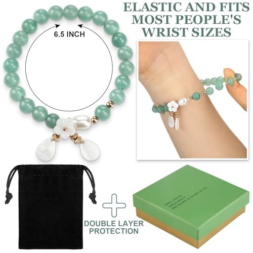 Jade Bracelet for Women Good Luck Floral Jade Beaded Stretch Bracelet Jewelry Gifts for wedding Valentine‘s Day gifts with Jewelry Box