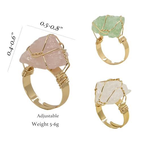 Natural Crystal Stone Bracelet with Healing Pendant Necklace Set Raw Stone Gemstone Gold Plated Open Adjustable Ring for Women's Jewelry Gift