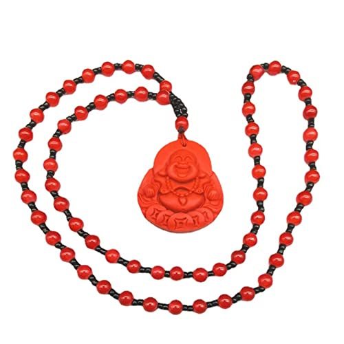 Laughing Buddha Pendant Necklace Green Black Imitation Jade Buddha Guanyin Crystal Beaded Rope Chain Gemstone Lucky Amulet Jewelry for Women Men-2pcs