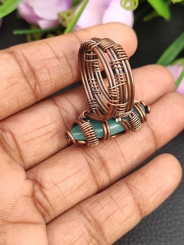 Green Jade Gemstone Ring Wire Wrapped Rings Copper Wire Wrapped Oxidized Ring Handcrafted Beautiful Ring Stylish Jewelry Gift For Her, Stone, Jade