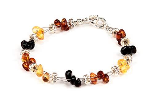 AMBERAGE Natural Baltic Amber Bracelet for Women/Teens - Hand Made from Polished/Certified Baltic Amber Beads (Multi)