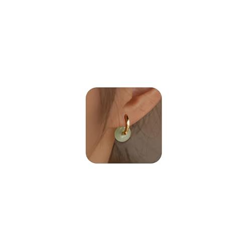 Jade Earrings for Women Green Gemstone Earrings Teardrop Dangle Earings Emerald Huggie Hoop Earring Elegant Jewelry Gifts for Women