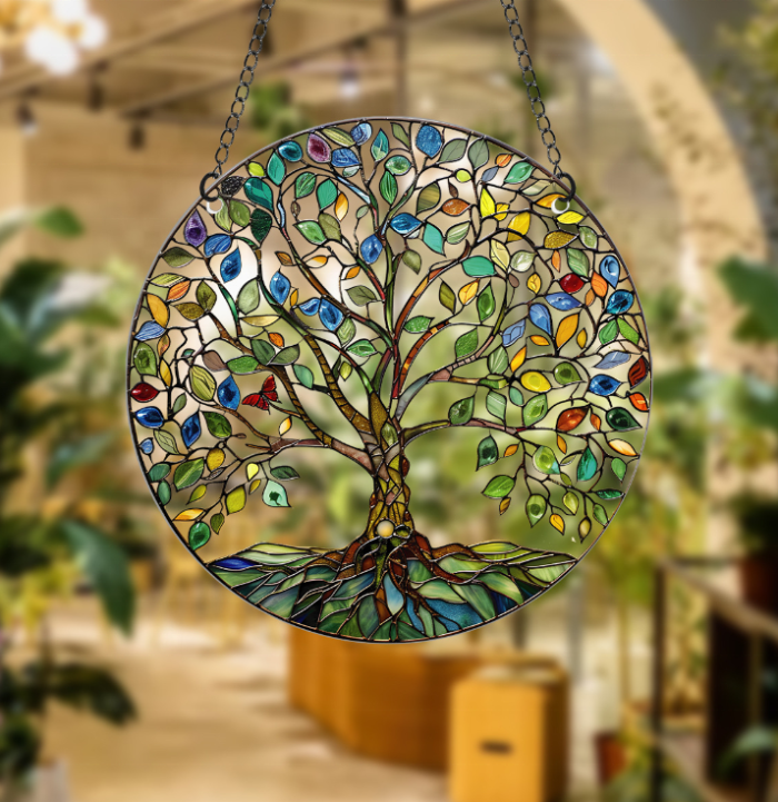 Fashionable and creative handicrafts, life tree, colorful window decorations, home decorations, gardens, natural crystal handicrafts, sunshine Catcher