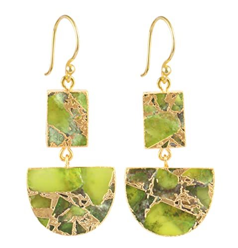 Guntaas Gems Semicircle Crescent Shape Cooper Peridot Jade Brass Gold Plated Drop Dangle Earrings For Women, Green