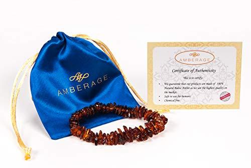AMBERAGE Natural Baltic Amber Bracelet for Adults (Women/Men) - Hand made From Polished/Certified Baltic Amber Beads(4 Colors)