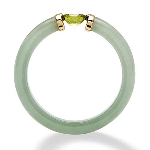 10K Yellow Gold Round Genuine Jade and Round Green Genuine Peridot Ring