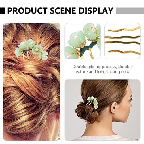 2Pcs Vintage Flower Jade Hairpin Classic Hair Accessories for Parties Ceremonies and Daily Wear Durable Elegant Design for DIY Hairstyles and Glamorous Looks