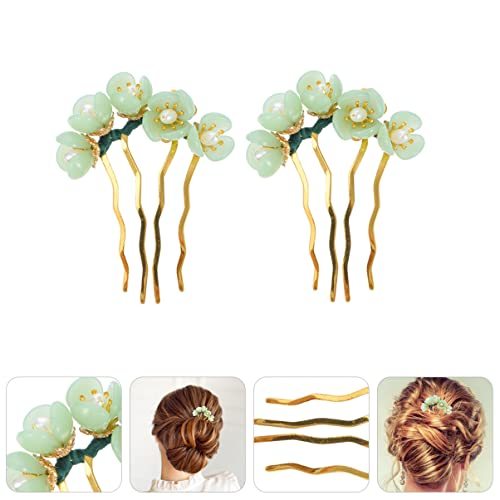 2Pcs Vintage Flower Jade Hairpin Classic Hair Accessories for Parties Ceremonies and Daily Wear Durable Elegant Design for DIY Hairstyles and Glamorous Looks