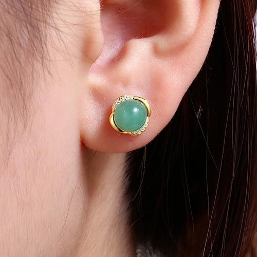 Jade Stud Earrings - Green Jade Sterling Silver Crown Studs, Good Luck Handmade Earrings for Graduation, Birthday, Anniversary