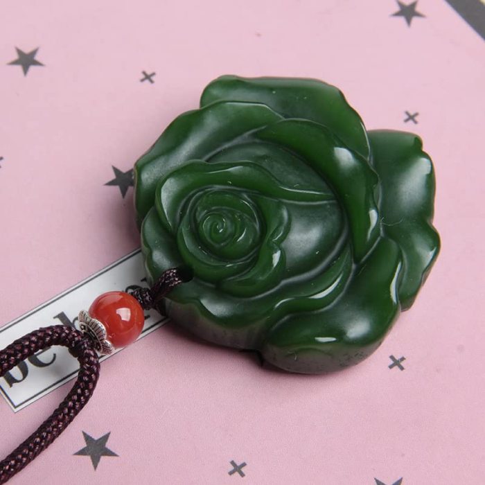 Wixine 1Pcs White Jade Rose Pendant Jadeite Flower Necklace Charm Fashion Accessories Hand-Carved Man Luck Amulet Gifts