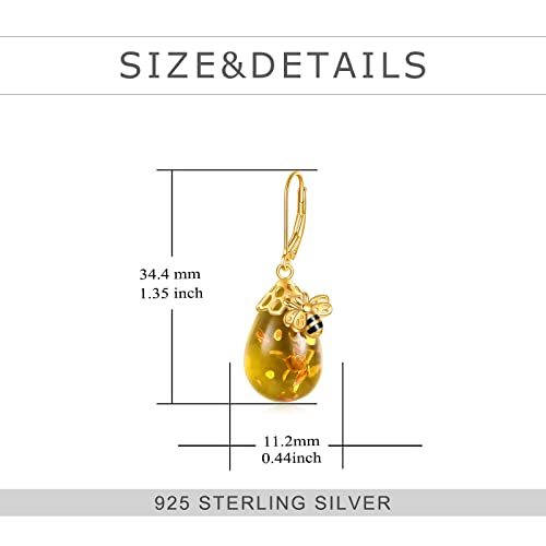 TIGER RIDER Bee 925 Sterling Silver French Clasp Earrings Amber/Crystal/Citrine/Moonstone Pendant Jewelry Gift for Women